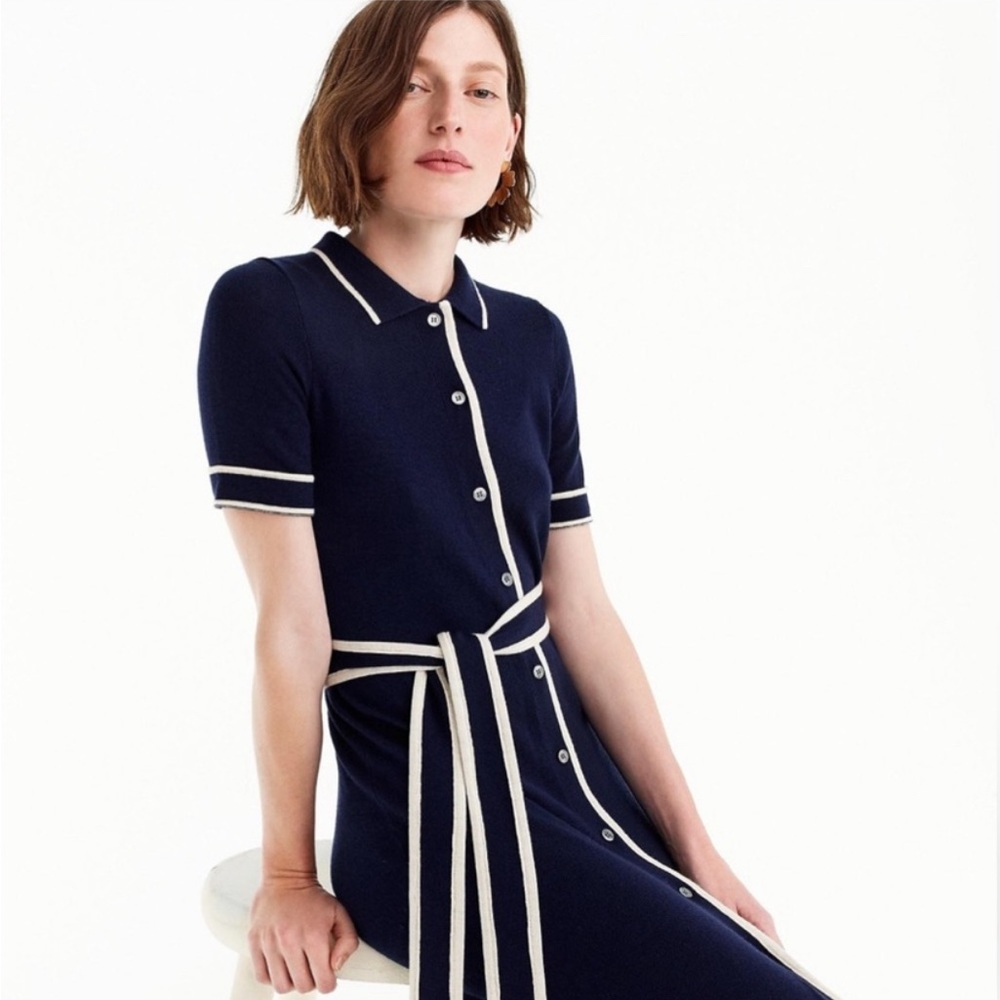 J. Crew merino knit blue / white dress S NWT - Picture 2 of 4